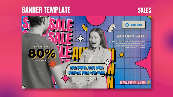 PSD gratuito plantilla de banner horizontal de ventas retro