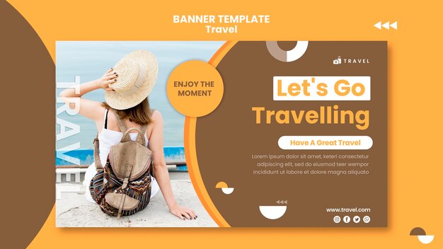 Plantilla de banner horizontal para viajar con mujer