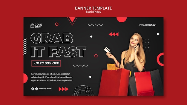 PSD gratuito plantilla de banner horizontal de viernes negro oscuro