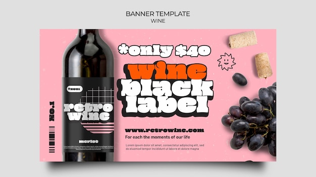 PSD gratuito plantilla de banner horizontal de vino de estilo retro