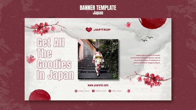 Plantilla de banner horizontal para visitar japón