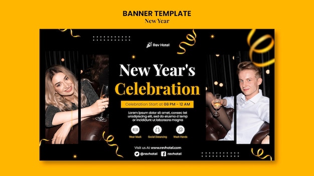 Plantilla de banner horizontal de víspera de año nuevo festivo