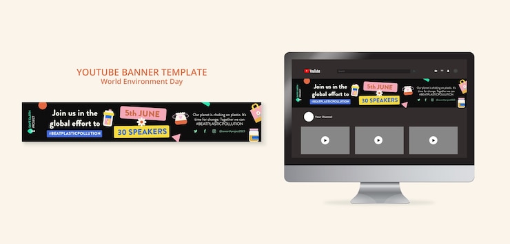 PSD gratuito plantilla de banner horizontal de youtube para la celebración del día mundial del medio ambiente