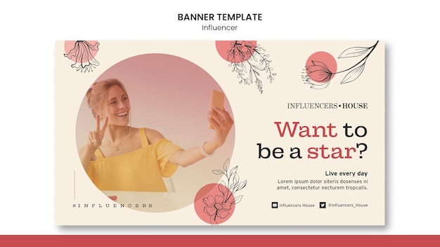 PSD gratuito plantilla de banner de influencers con foto