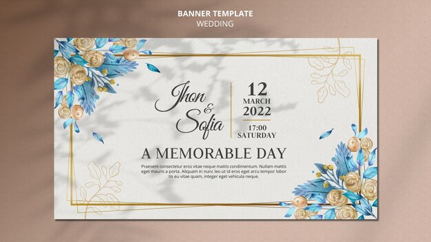 Plantilla de banner de invitación de boda floral