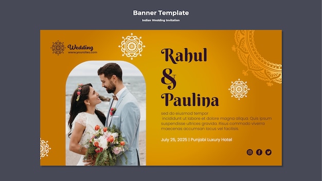 PSD gratuito plantilla de banner de invitación de boda india