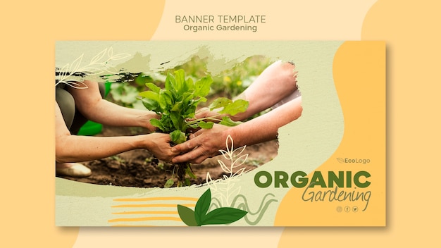 Plantilla de banner de jardinería orgánica