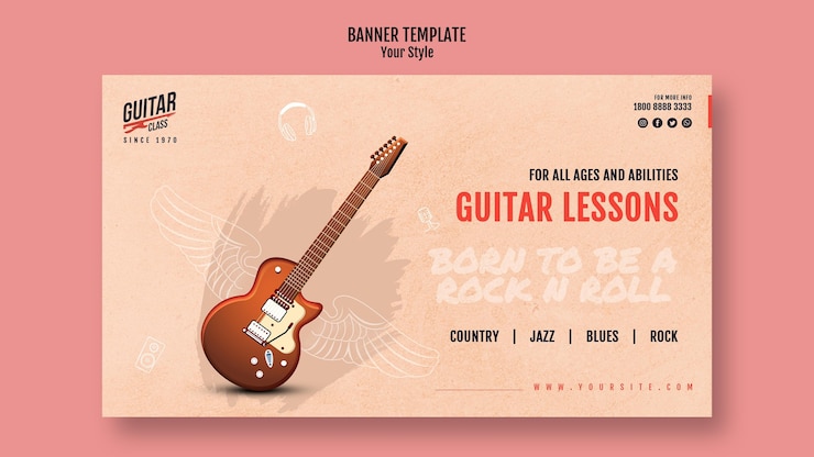 PSD gratuito plantilla de banner de lecciones de guitarra