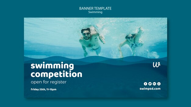 Plantilla de banner de lecciones de natación con foto