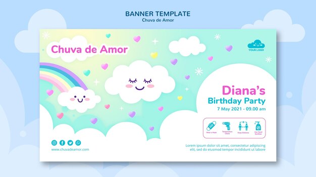 Plantilla de banner de lluvia de amor