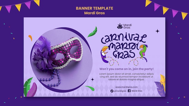 PSD gratuito plantilla de banner de mardi gras púrpura