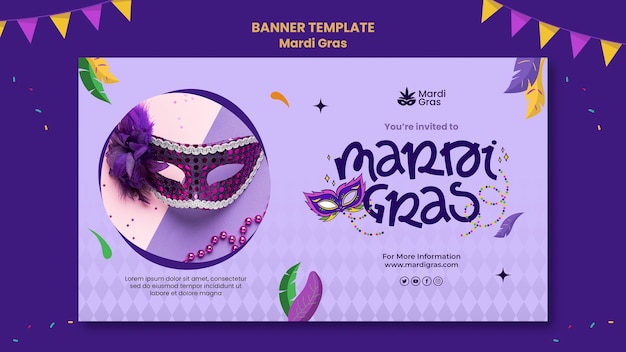 Plantilla de banner de mardi gras púrpura