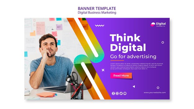 Plantilla de banner de marketing de negocios digitales