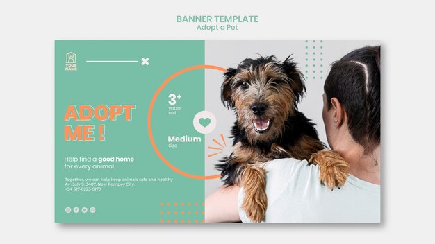 Plantilla de banner con mascota adoptiva