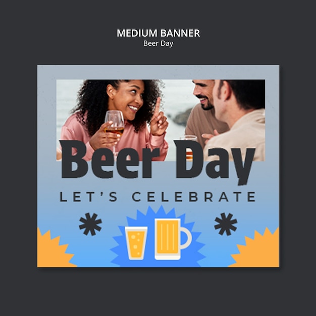 plantilla de banner medio para la celebración del día de la cerveza