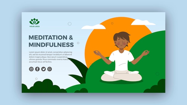 PSD gratuito plantilla de banner de meditación y atención plena