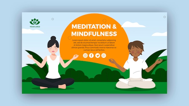 Plantilla de banner de meditación y atención plena