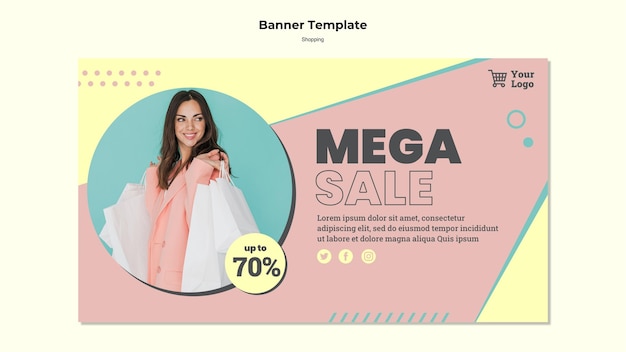 PSD gratuito plantilla de banner de mega venta de compras