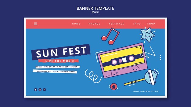 Plantilla de banner de música de diseño plano