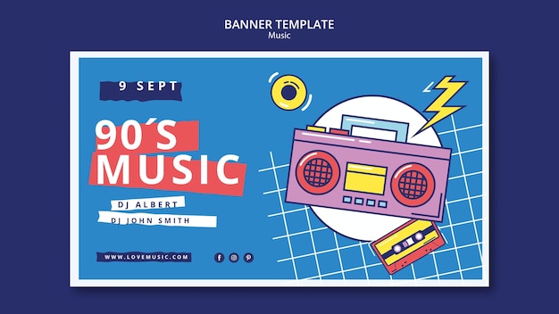 Plantilla de banner de música de diseño plano