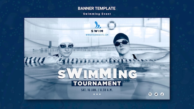 Plantilla de banner de natación con foto