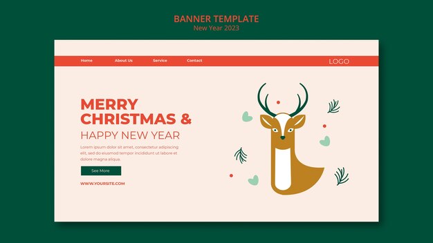 Plantilla de banner de navidad y año nuevo de diseño plano
