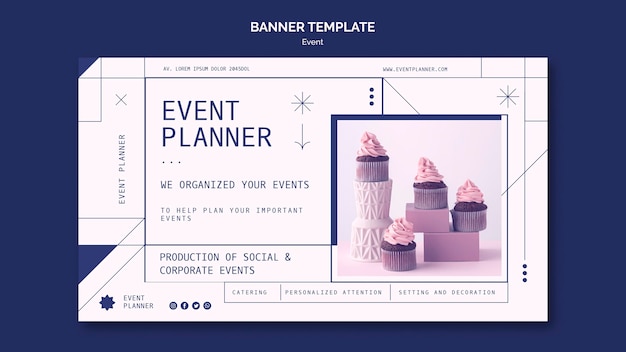 PSD gratuito plantilla de banner para la planificación de eventos sociales y corporativos.