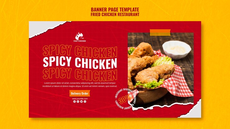 PSD gratuito plantilla de banner de pollo picante sabroso