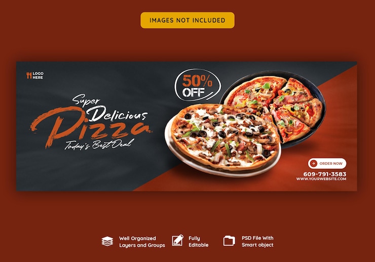PSD gratuito plantilla de banner de portada de facebook de menú de comida y pizza deliciosa