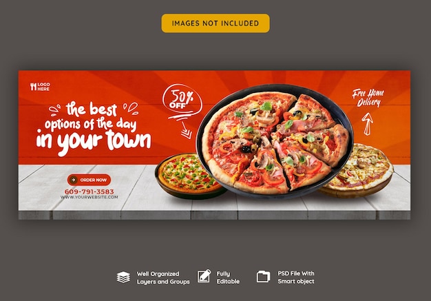 PSD gratuito plantilla de banner de portada de facebook de menú de comida y pizza deliciosa