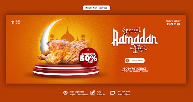 PSD gratuito plantilla de banner de portada de facebook de menú especial de comida y iftar de ramadán kareem