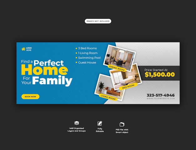 Plantilla de banner de portada de facebook de propiedad de casa inmobiliaria