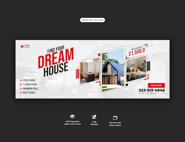 Plantilla de banner de portada de facebook de propiedad de casa inmobiliaria