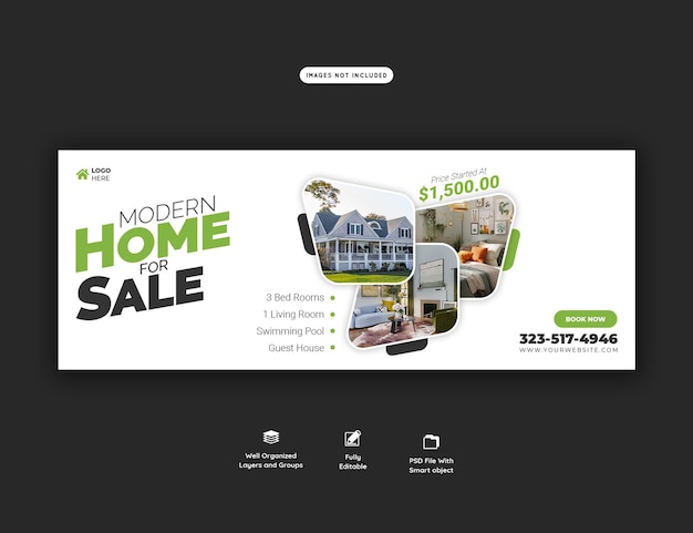 Plantilla de banner de portada de facebook de propiedad de casa inmobiliaria