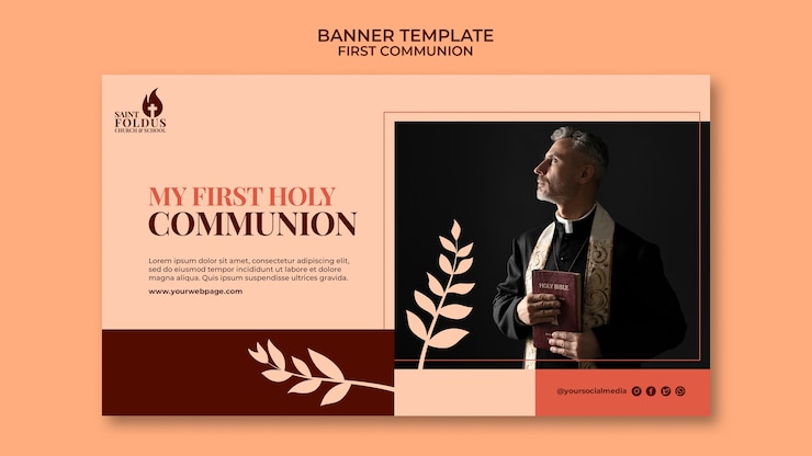 PSD gratuito plantilla de banner de primera comunión de diseño plano