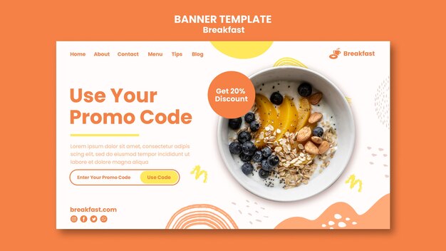 Plantilla de banner de promoción de desayuno delicioso