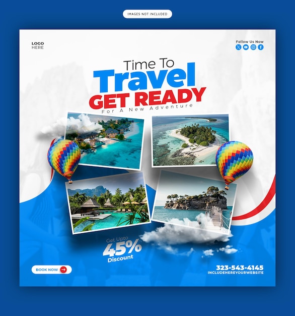 plantilla de banner de publicación en Instagram o redes sociales para viajes y turismo