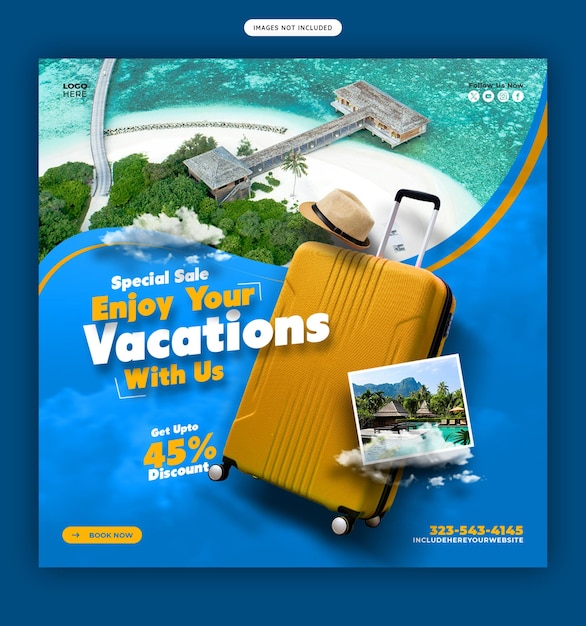 plantilla de banner de publicación en Instagram o redes sociales para viajes y turismo