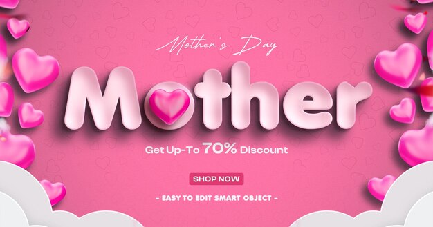 Plantilla de banner de publicidad para el Día de las Madres con efecto de texto editable