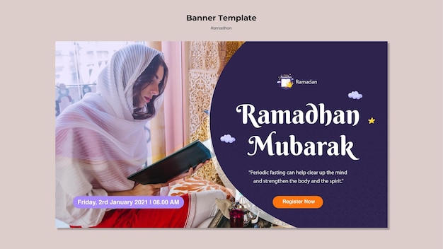 PSD gratuito plantilla de banner de ramadán con foto