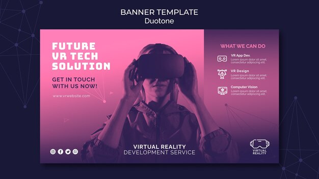 Plantilla de banner de realidad virtual en duotono
