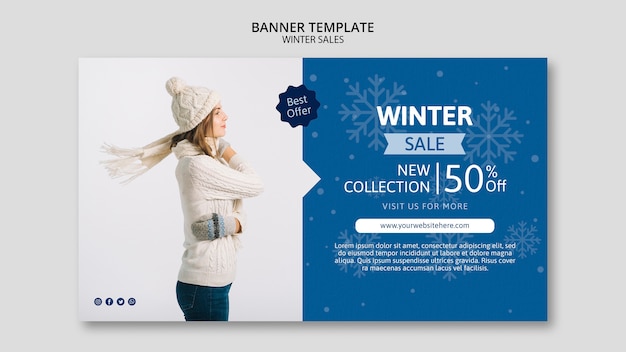 Plantilla de banner con rebajas de invierno