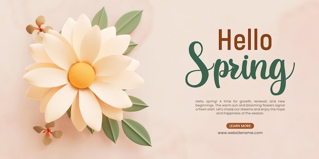 PSD gratuito plantilla de banner de redes sociales 3d de diseño floral de primavera hola