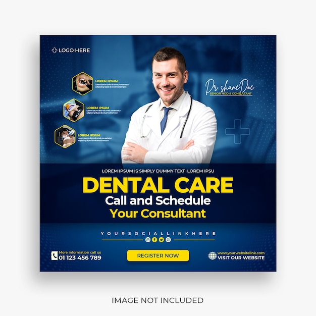 Plantilla de banner y redes sociales de dentista y atención médica