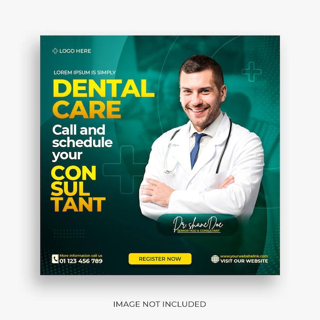 Plantilla de banner y redes sociales de dentista y atención médica