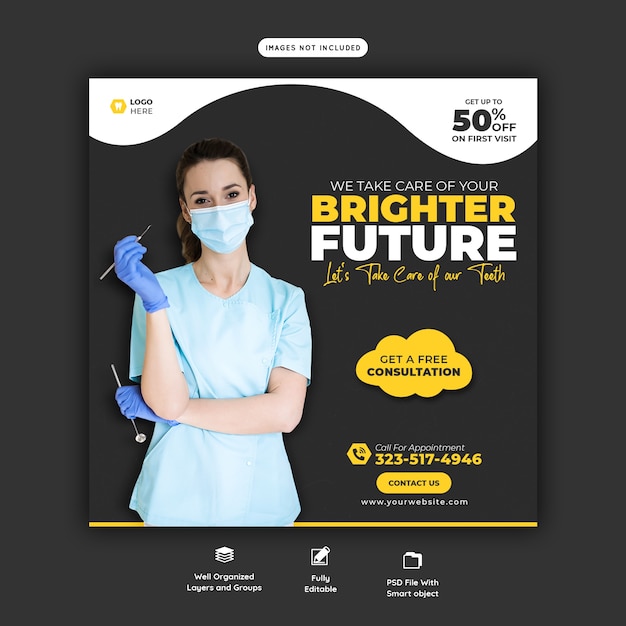 PSD gratuito plantilla de banner de redes sociales de dentista y cuidado dental