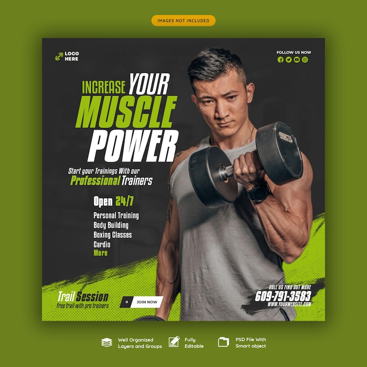 PSD gratuito plantilla de banner de redes sociales de gimnasio y fitness