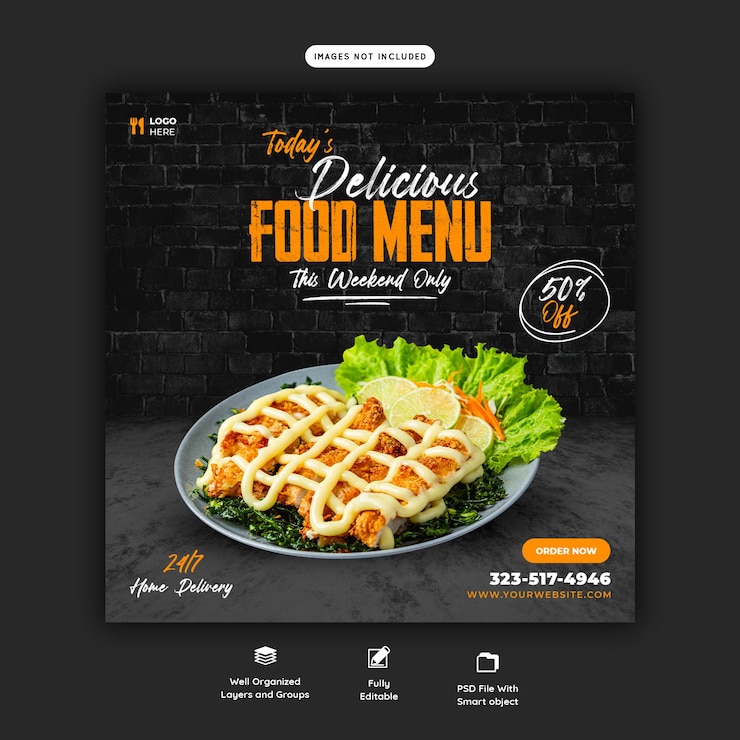 PSD gratuito plantilla de banner de redes sociales de menú de comida y restaurante