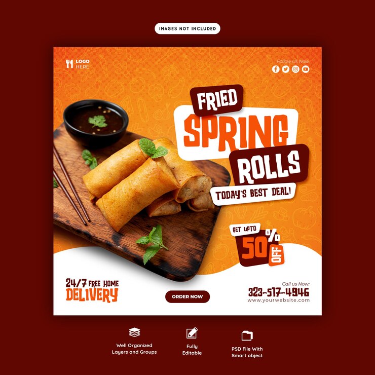 PSD gratuito plantilla de banner de redes sociales de menú de comida y restaurante