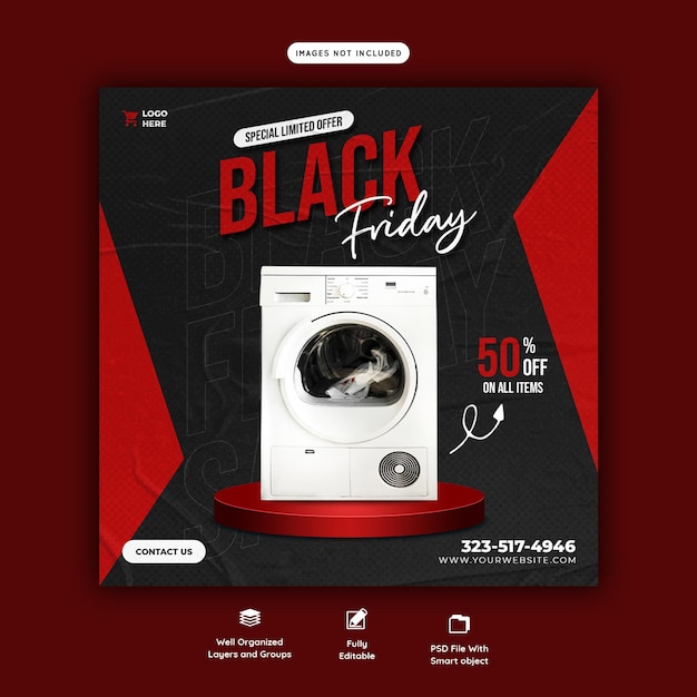 PSD gratuito plantilla de banner de redes sociales de super rebajas de black friday